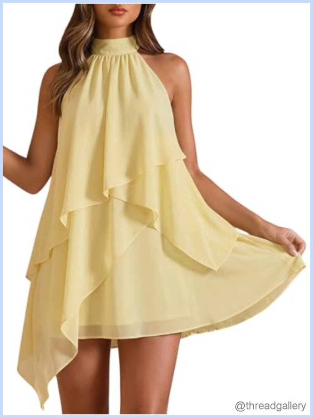 Chiffon Halter Mini Dress Ruffle A-Line Tie Back Wedding Guest